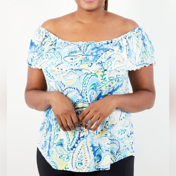NWT Lauren by Ralph Lauren Off Short Short Sleeves Paisley Print Top - Picture 1 of 9